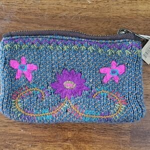NATURAL LIFE Pink and Blue Cosmetic Bag with Embroidered Floral Design